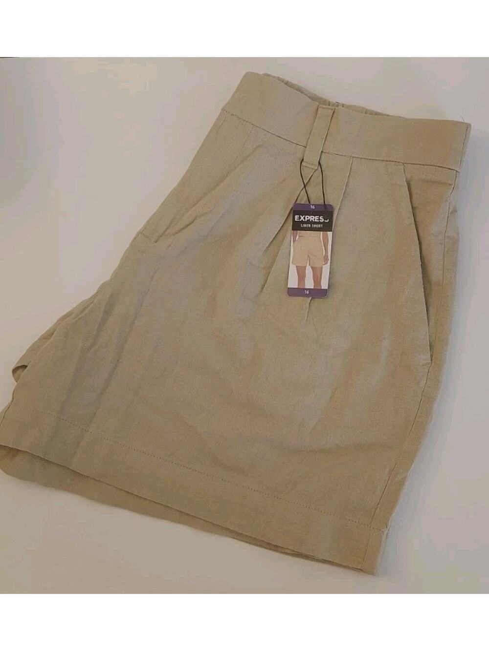 Express Linen Shorts Size 16 Woman's Tan Beige Dressy Summer Light XL Beach Trip